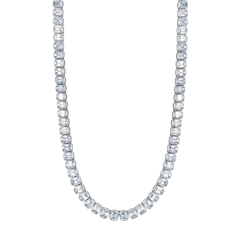 Korman Signature Platinum Emerald Cut Tennis Necklace